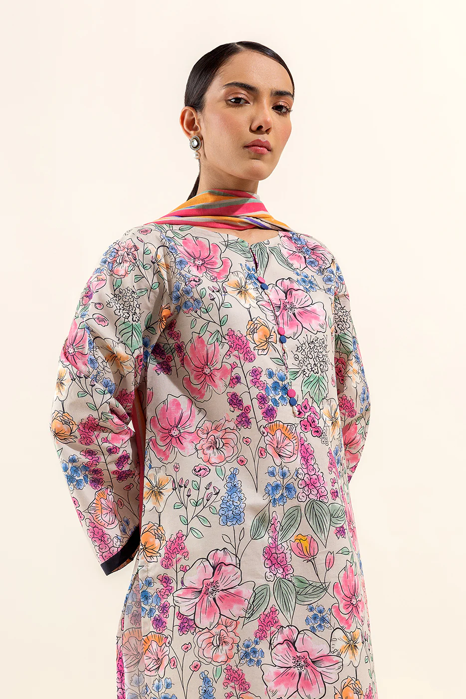 3 PIECE PRINTED LAWN SUIT-FLORET DUST (UNSTITCHED) - Image 2