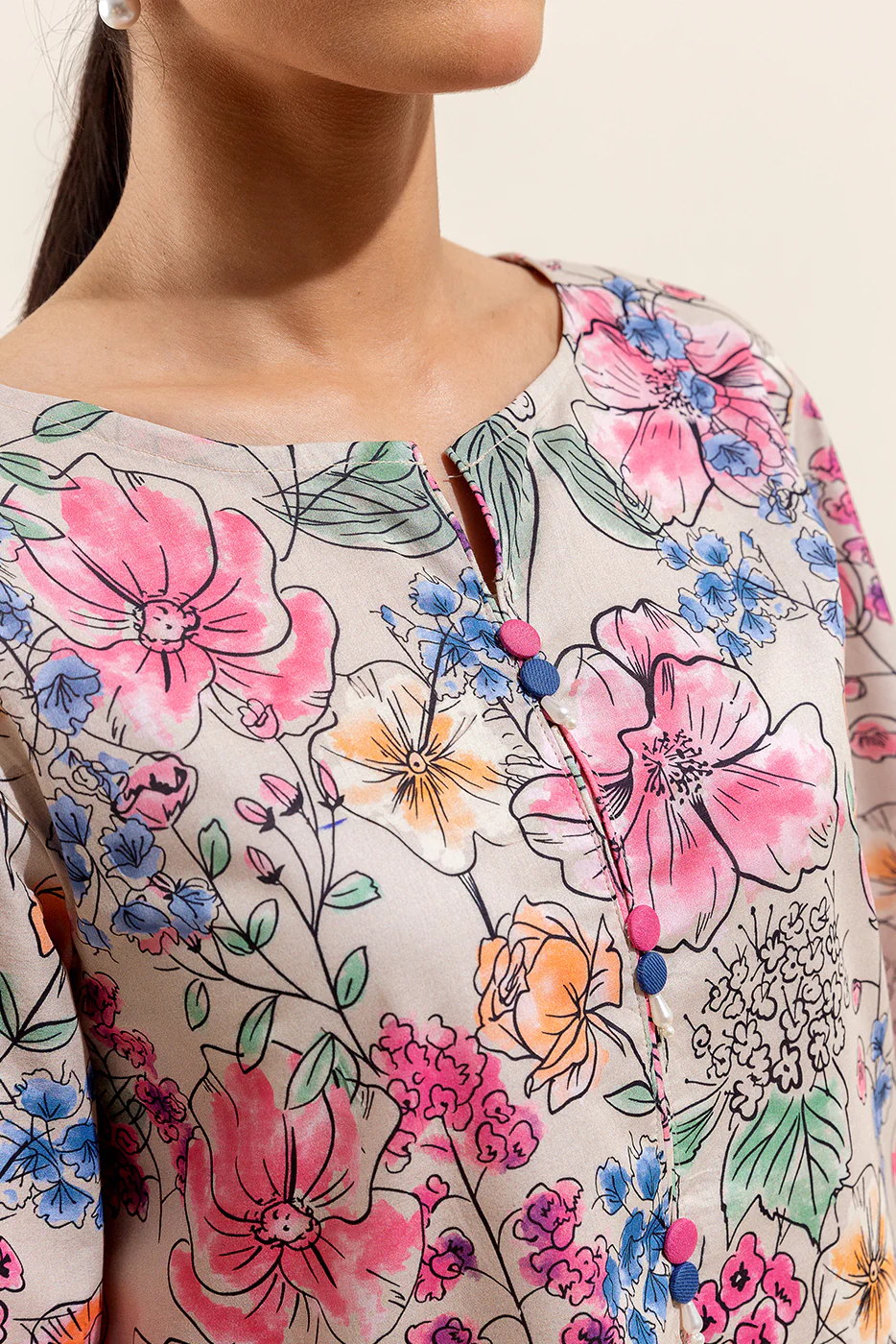 3 PIECE PRINTED LAWN SUIT-FLORET DUST (UNSTITCHED) - Image 6