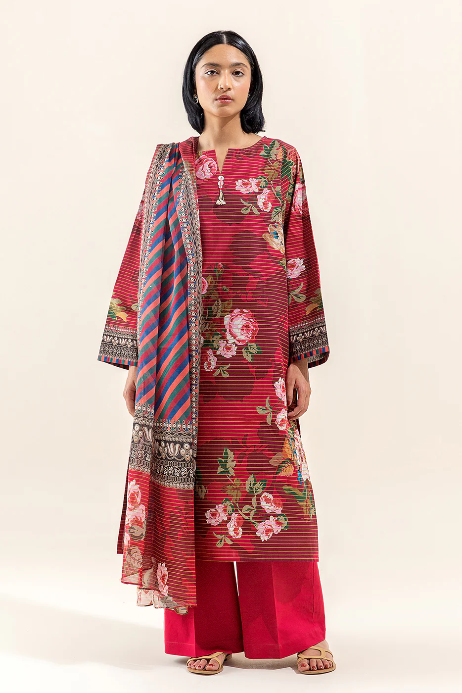3 PIECE PRINTED LAWN SUIT-ROSETTE WILT (UNSTITCHED) - Image 2