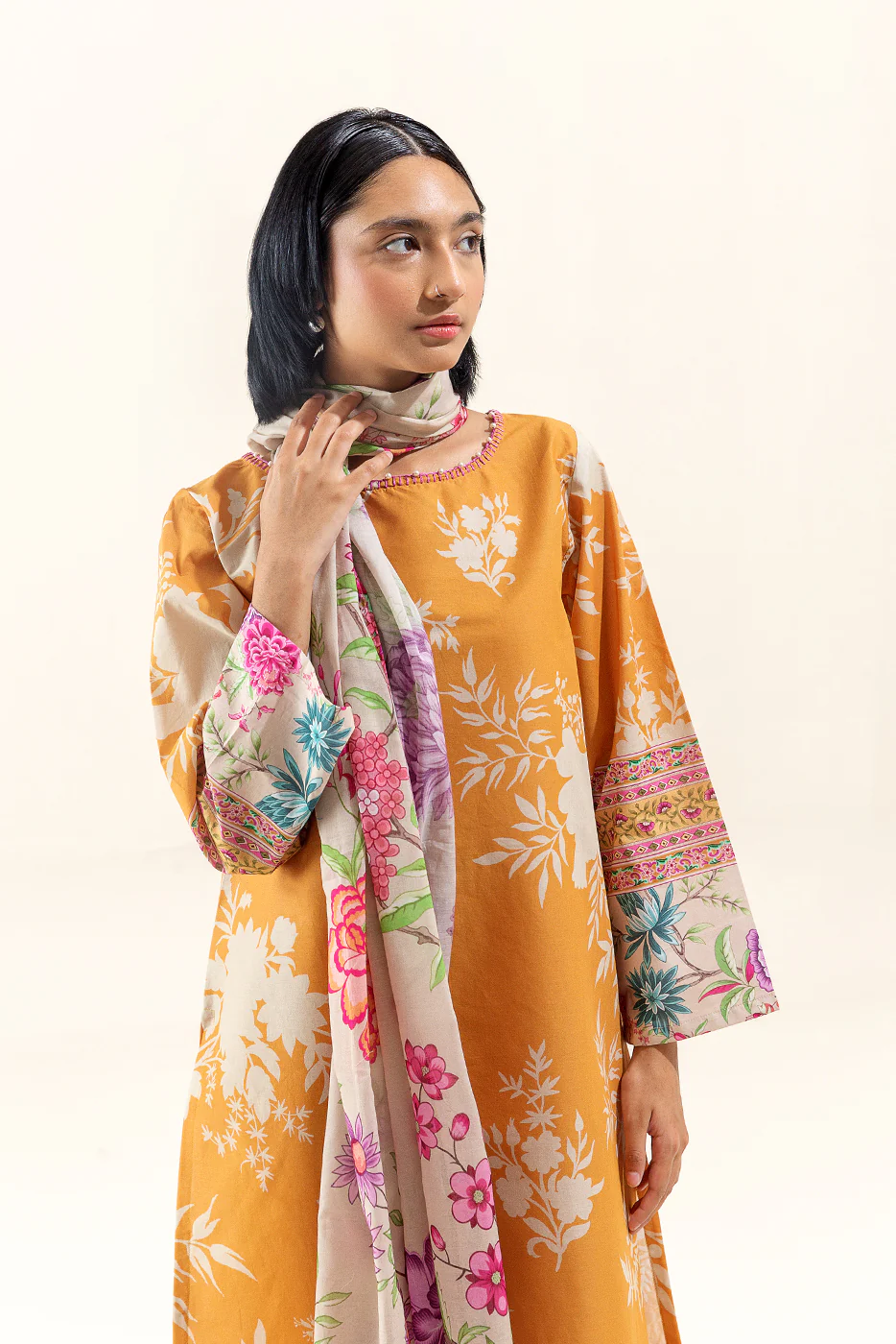 3 PIECE PRINTED LAWN SUIT-TUSCAN GOLD (UNSTITCHED) - Image 2