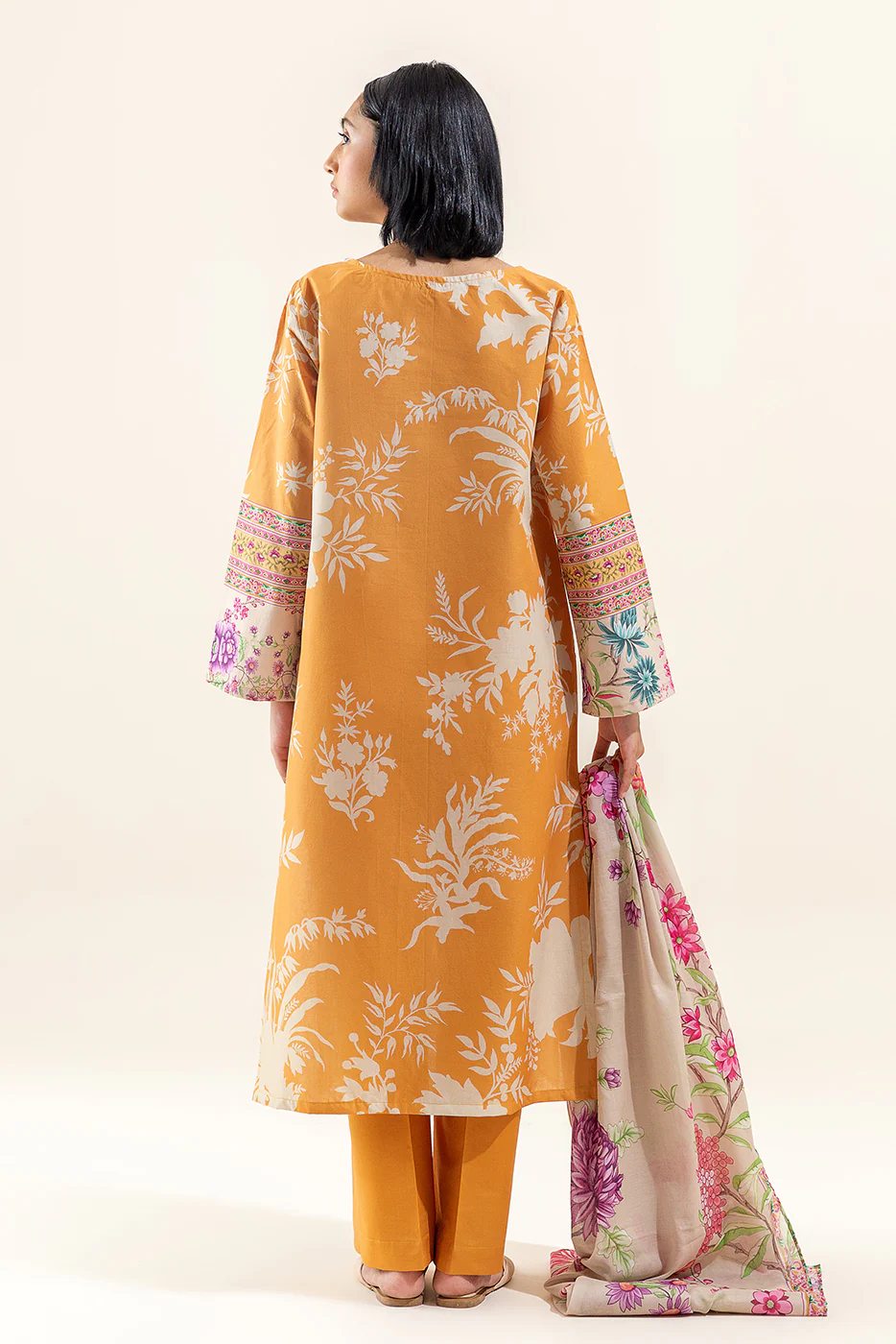 3 PIECE PRINTED LAWN SUIT-TUSCAN GOLD (UNSTITCHED) - Image 5