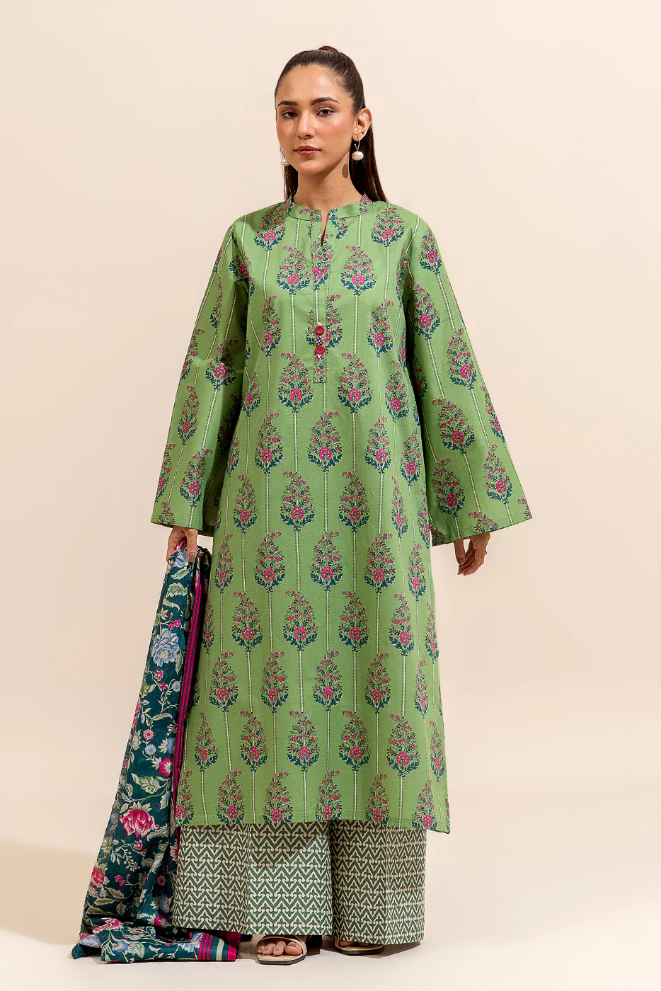 3 PIECE PRINTED LAWN SUIT-JACOBEAN FERN (UNSTITCHED) - Image 3