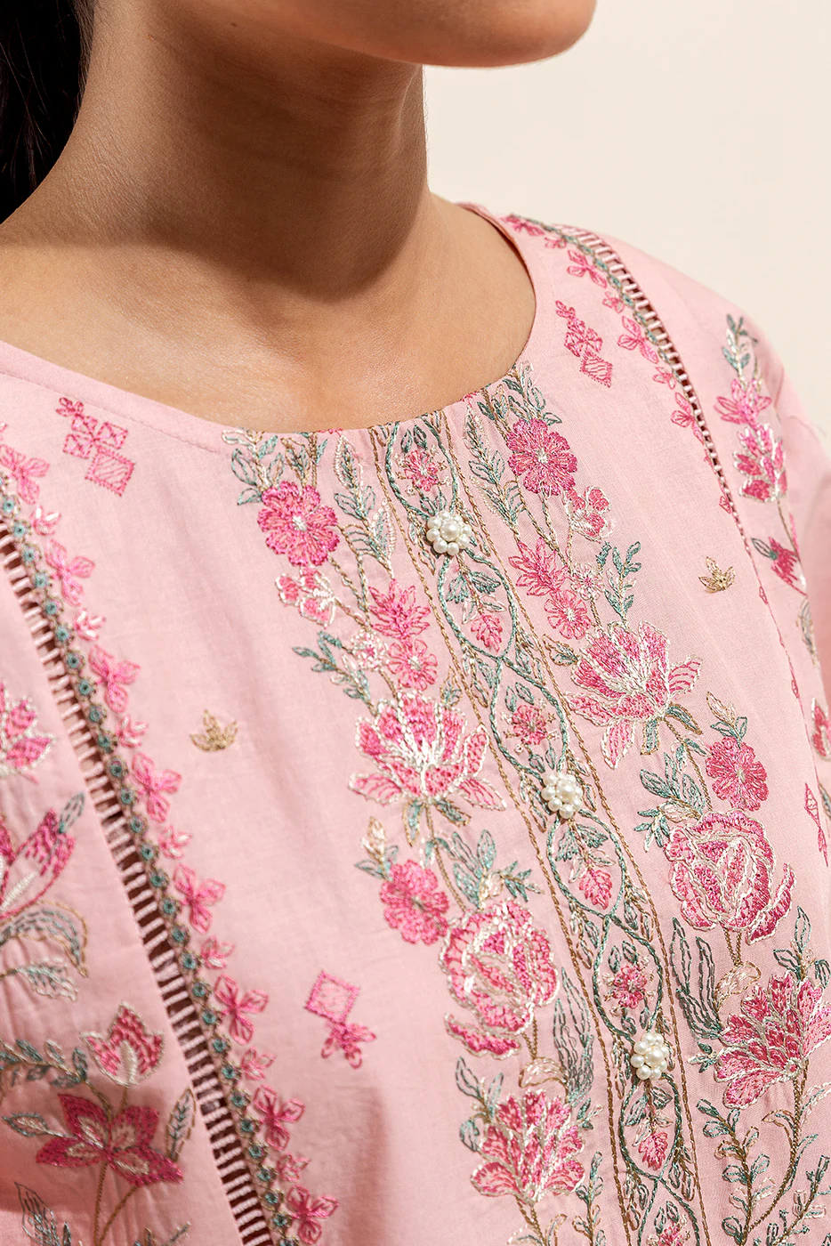 3 PIECE EMBROIDERED LAWN SUIT-PEACHY GLOW (UNSTITCHED) - Image 5