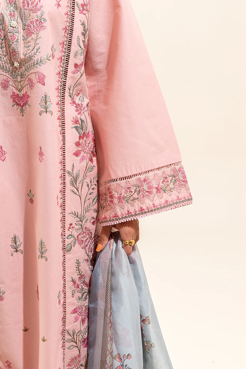 3 PIECE EMBROIDERED LAWN SUIT-PEACHY GLOW (UNSTITCHED) - Image 6