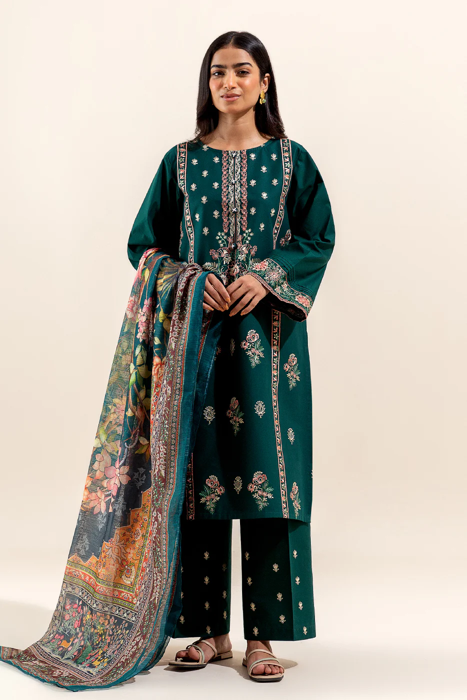 3 PIECE EMBROIDERED LAWN SUIT-OPULENT RUST (UNSTITCHED) - Image 3