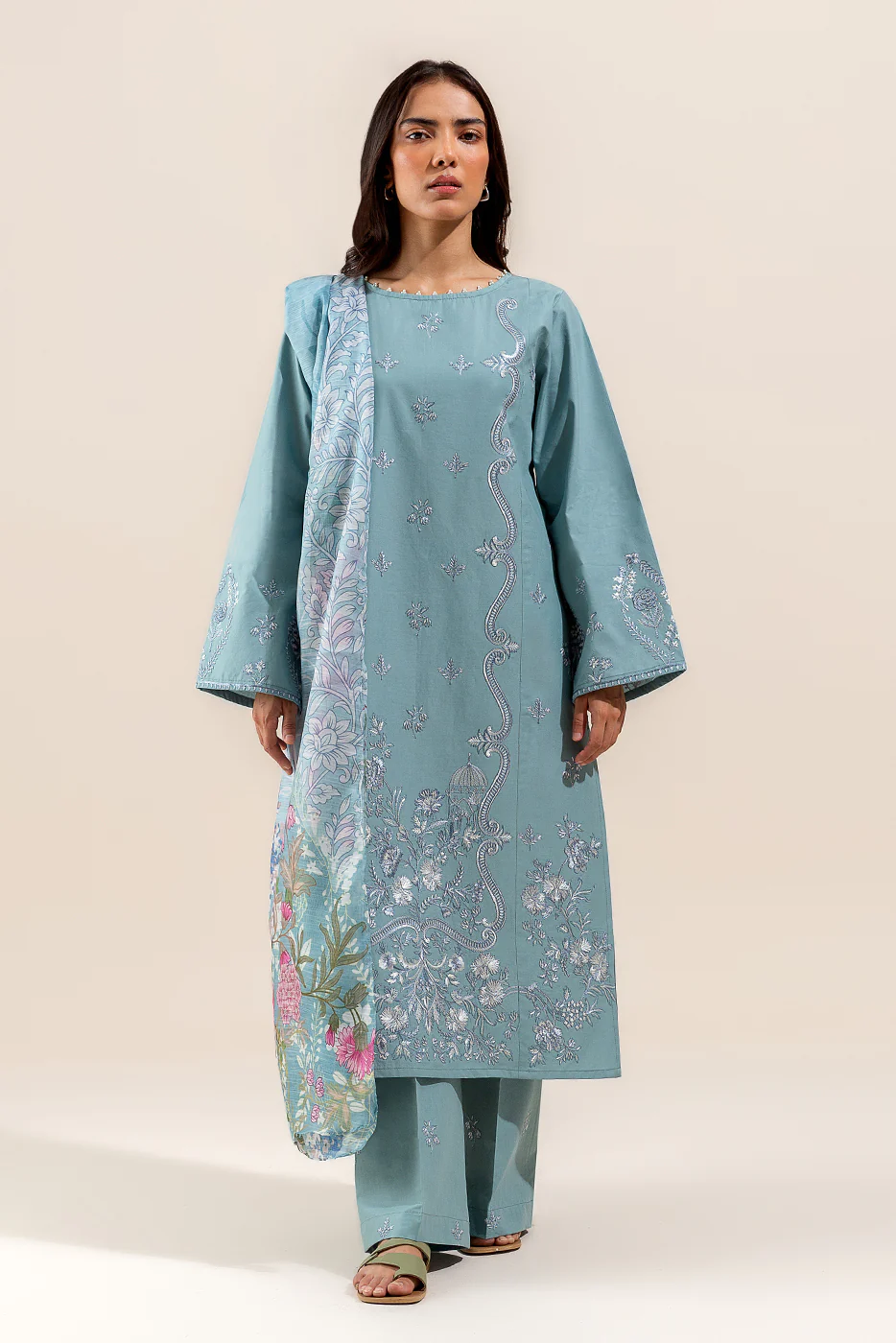 3 PIECE EMBROIDERED LAWN SUIT-ICE BLOOM (UNSTITCHED) - Image 2