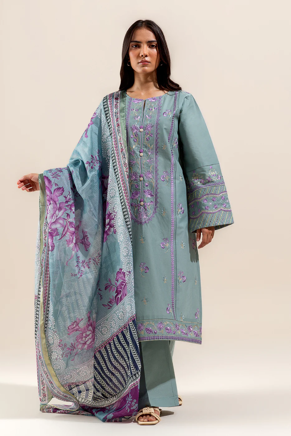 2 PIECE EMBROIDERED LAWN SUIT-MINT GLOW (UNSTITCHED) - Image 2