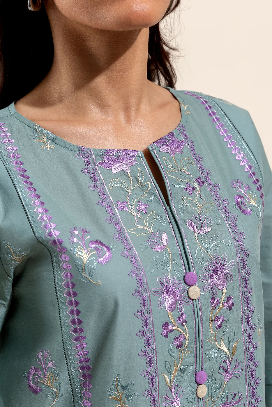 2 PIECE EMBROIDERED LAWN SUIT-MINT GLOW (UNSTITCHED) - Image 5