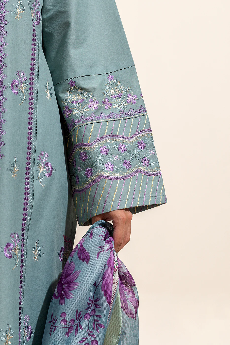 2 PIECE EMBROIDERED LAWN SUIT-MINT GLOW (UNSTITCHED) - Image 6