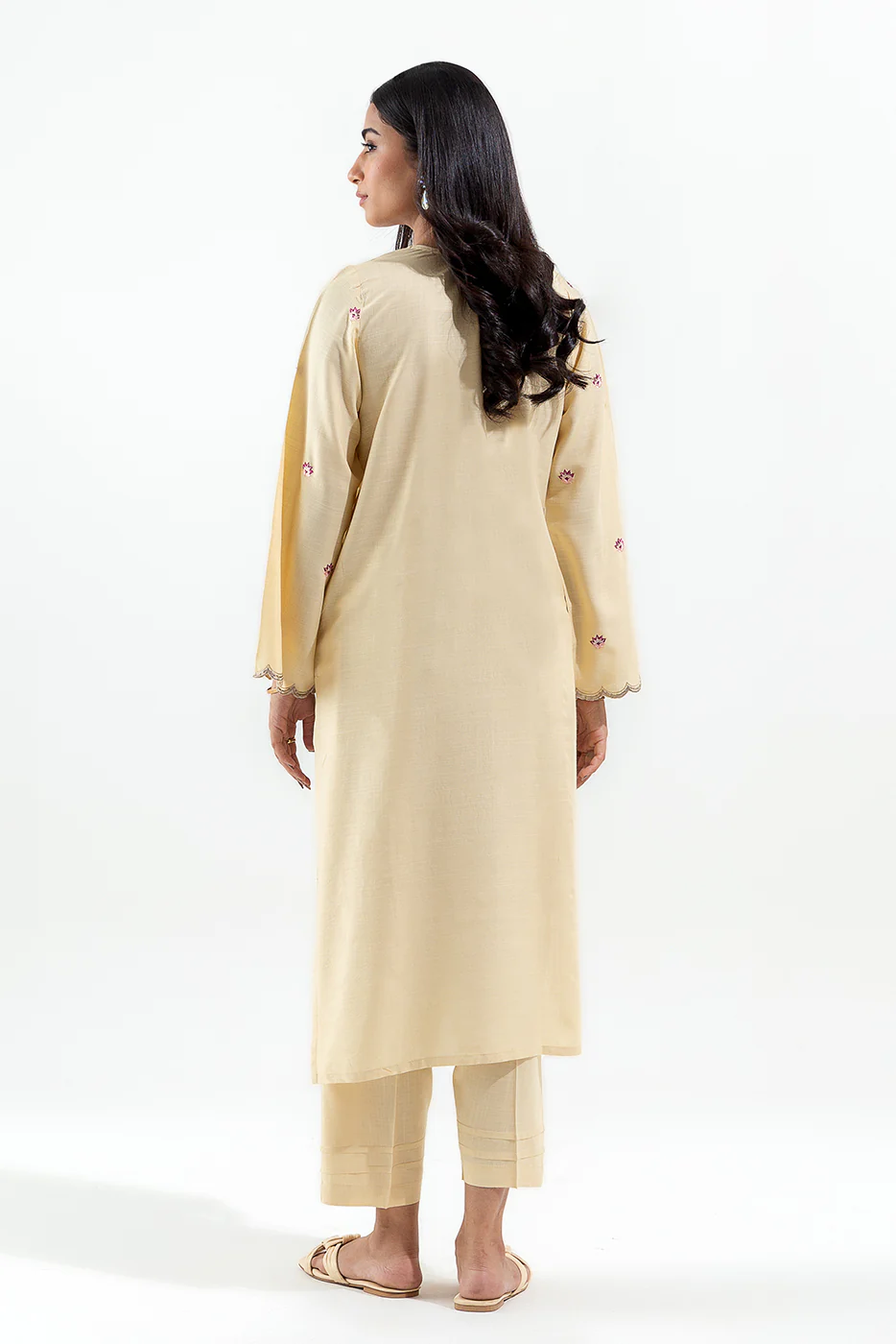 2 PIECE EMBROIDERED VISCOSE SUIT (PRET) - Image 3