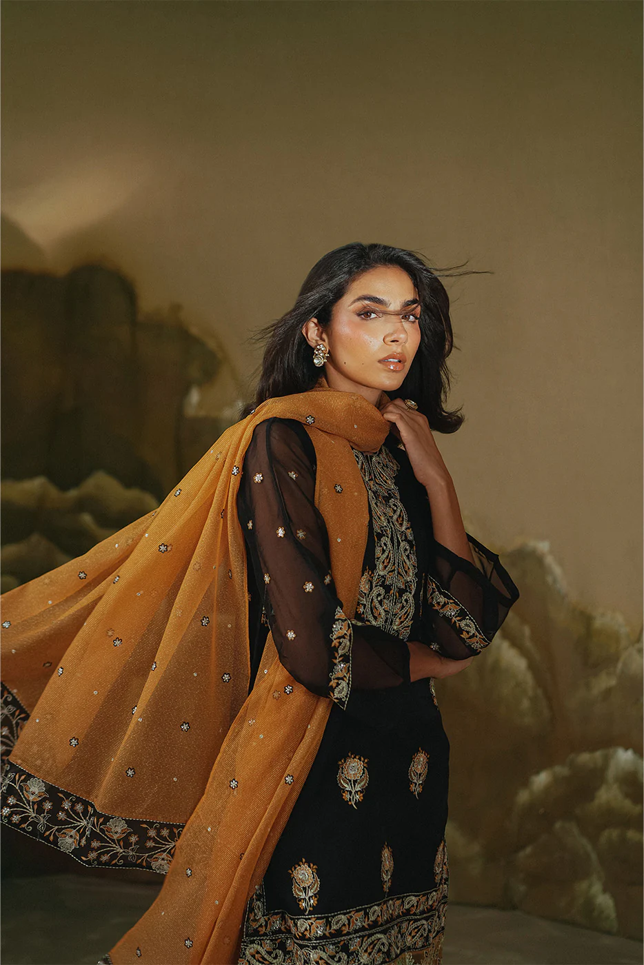 3 PIECE EMBROIDERED ORGANZA SUIT (LUXURY-PRET) - Image 2