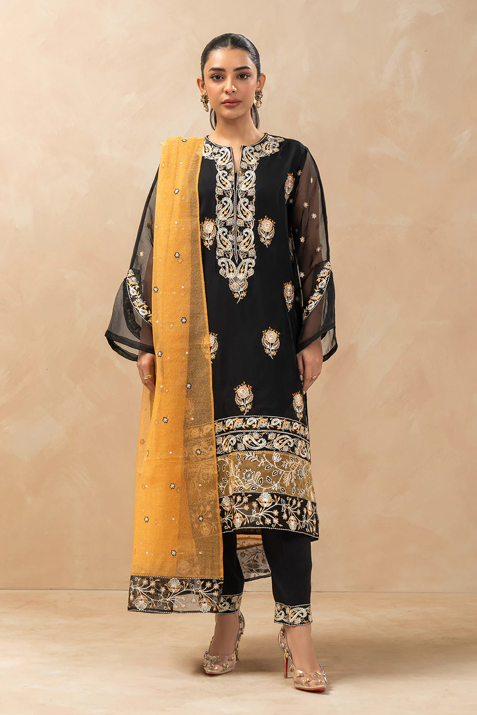 3 PIECE EMBROIDERED ORGANZA SUIT (LUXURY-PRET) - Image 5
