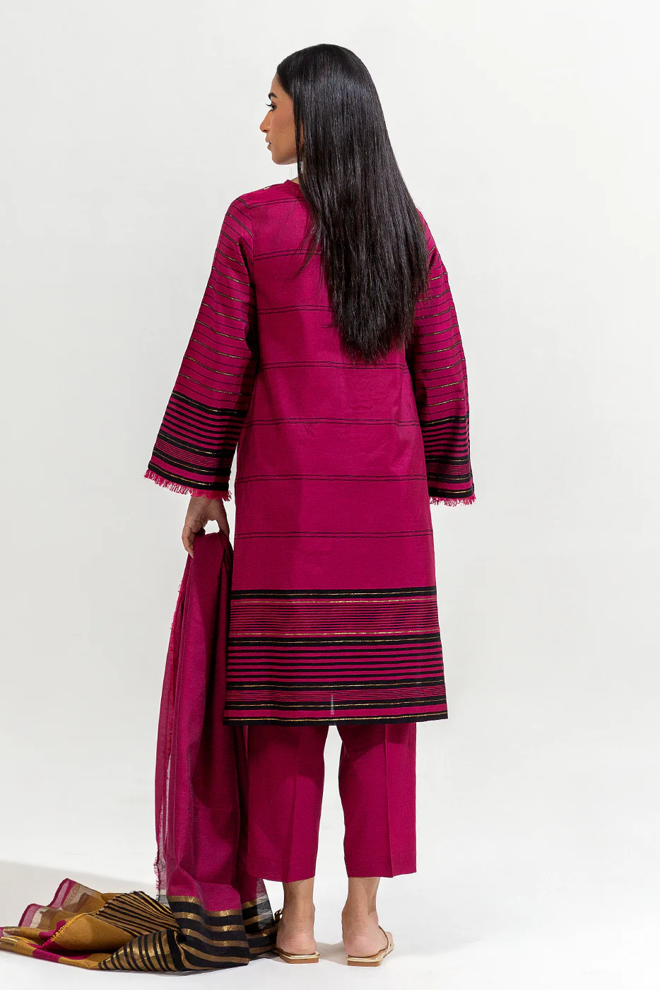 3 PIECE EMBROIDERED YARN DYED SUIT (LUXURY-PRET) - Image 3
