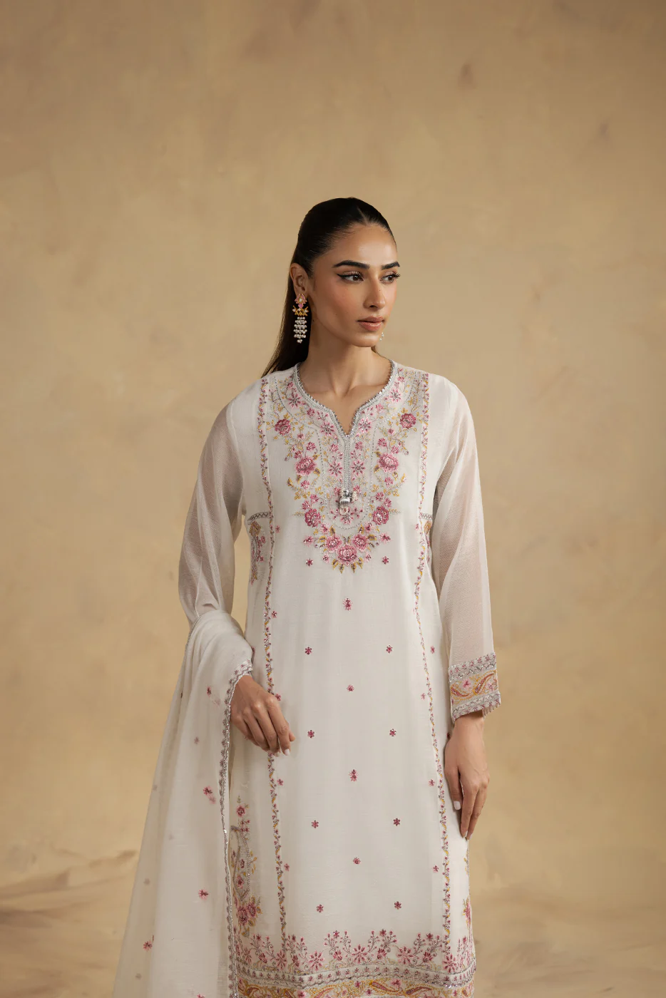3 PIECE EMBROIDERED KHADDI NET SUIT (LUXURY-PRET) - Image 3