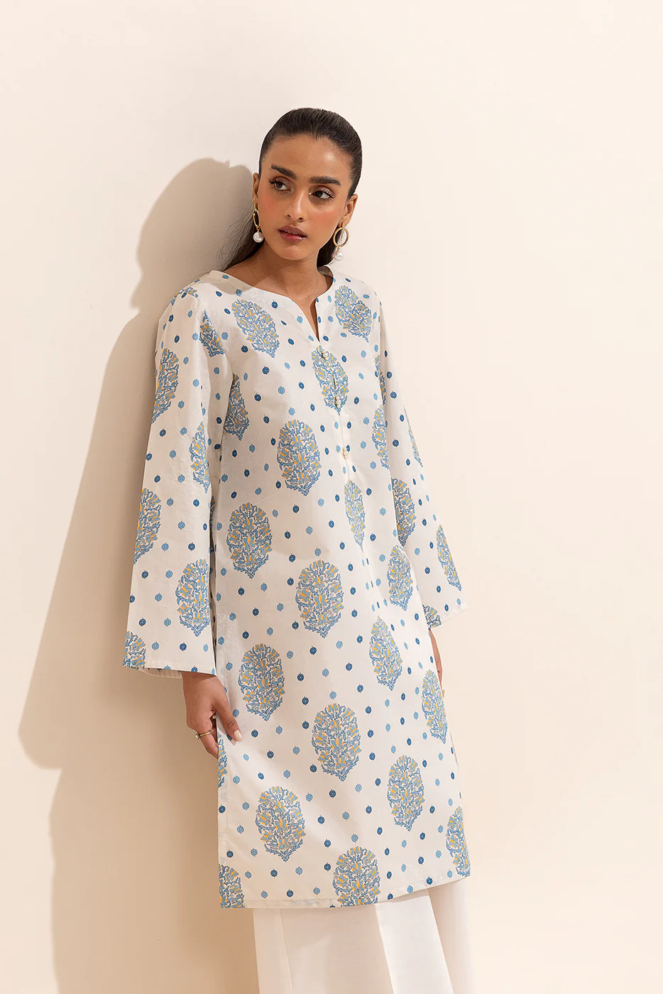 1 PIECE PRINTED LAWN SHIRT-CREME GRANITE (UNSTITCHED) - Image 4