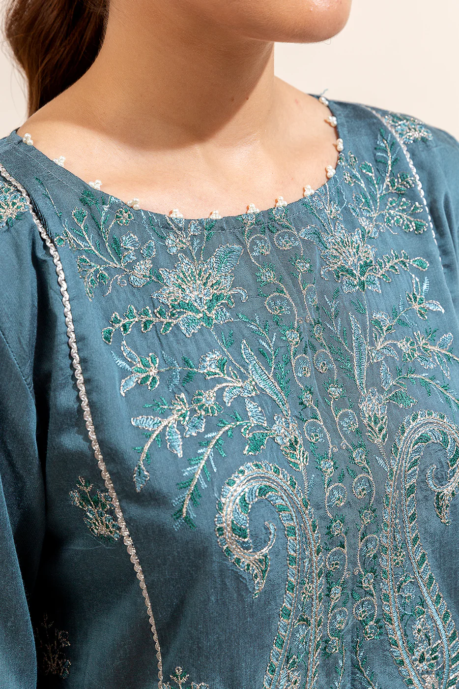 2 PIECE EMBROIDERED TWO TONE SUIT-ETHNIC GRANITE (UNSTITCHED) - Image 4