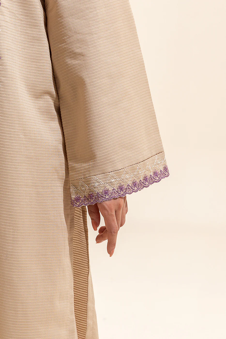 1 PIECE EMBROIDERED DORIA SHIRT-TAUPE SERENITY (UNSTITCHED) - Image 5