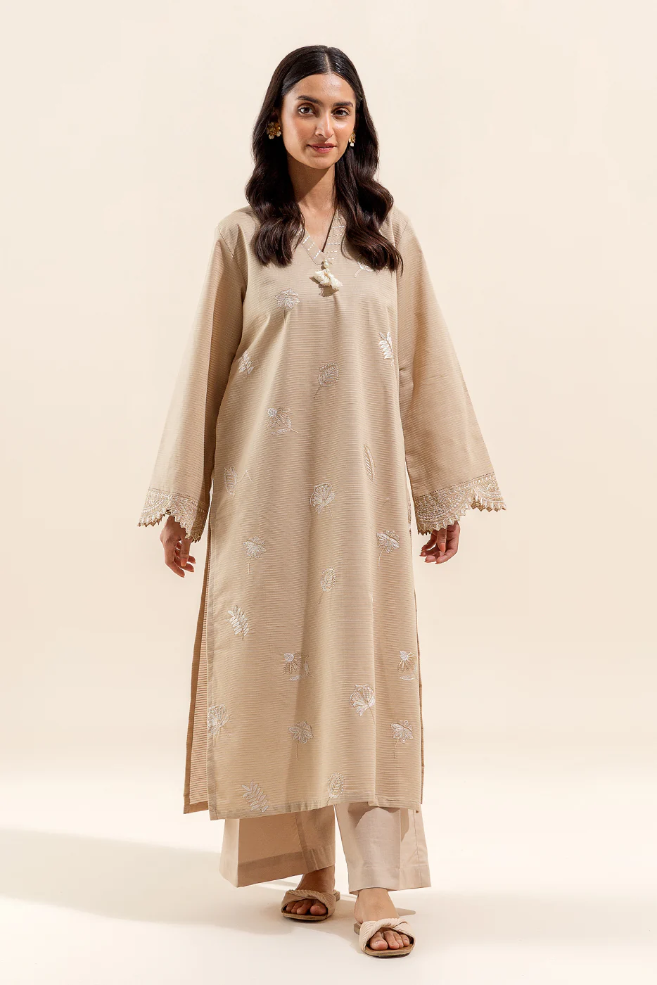 1 PIECE EMBROIDERED DORIA SHIRT-BEIGE OASIS (UNSTITCHED) - Image 2