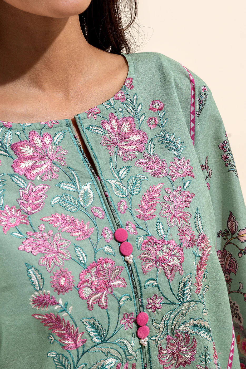 2 PIECE EMBROIDERED LAWN SUIT-TROPICAL TIDE (UNSTITCHED) - Image 4