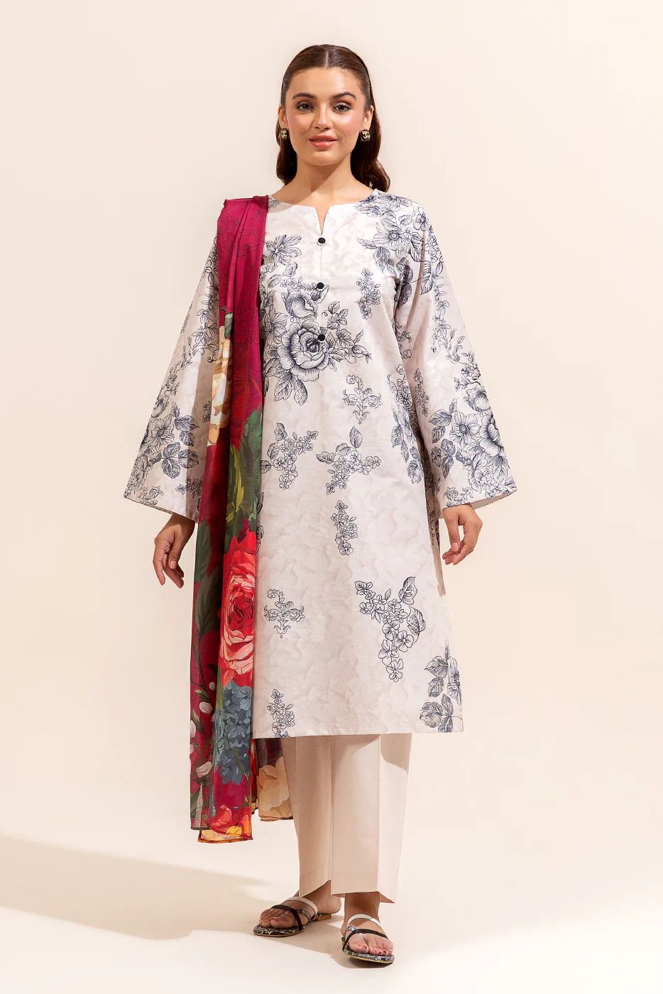 3 PIECE PRINTED LAWN SUIT-IVORY SHADOW (UNSTITCHED) - Image 2