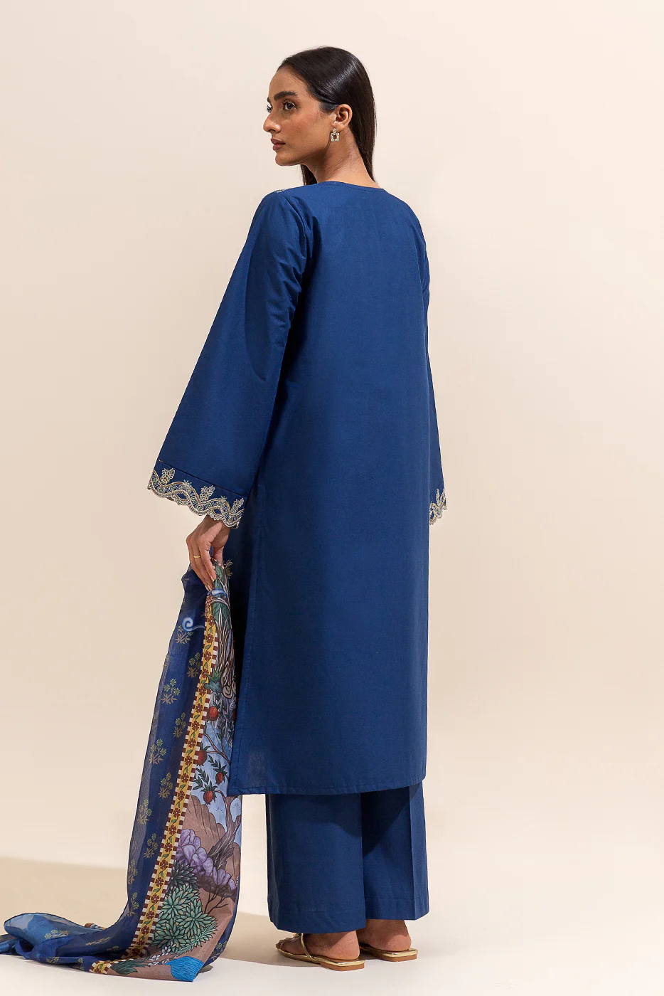 3 PIECE EMBROIDERED LAWN SUIT-NAVY MEADOW (UNSTITCHED) - Image 5