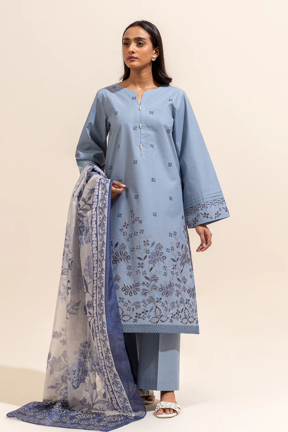 3 PIECE EMBROIDERED LAWN SUIT-FOSSIL MUSE (UNSTITCHED) - Image 2