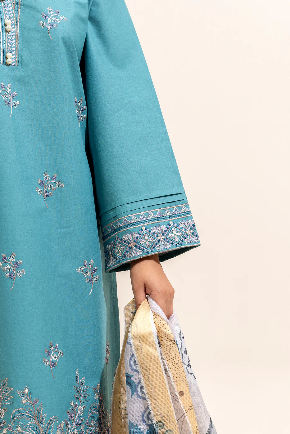 3 PIECE EMBROIDERED LAWN SUIT-CERULEAN PINE (UNSTITCHED) - Image 6