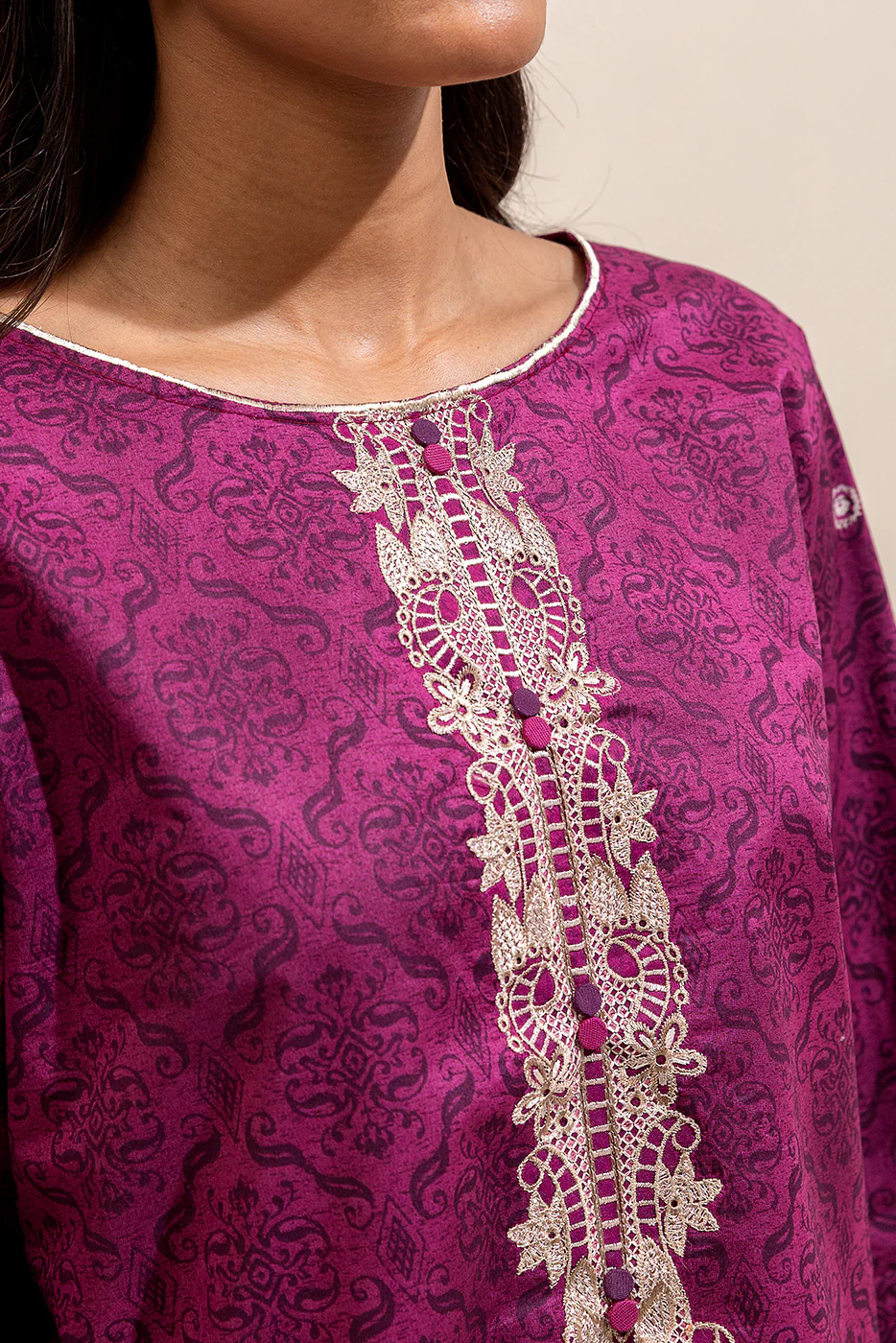 3 PIECE EMBROIDERED LAWN SUIT-MAGENTA VERVE ( UNSTITCHED) - Image 5