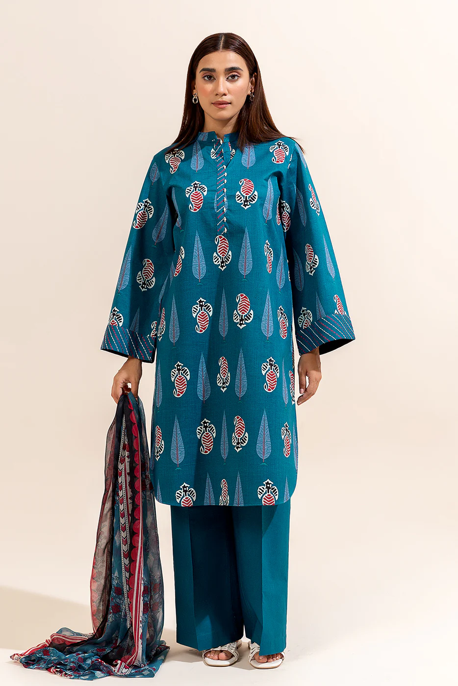 2 PIECE PRINTED LAWN SUIT-DEEP FLAIR (UNSTITCHED) - Image 5