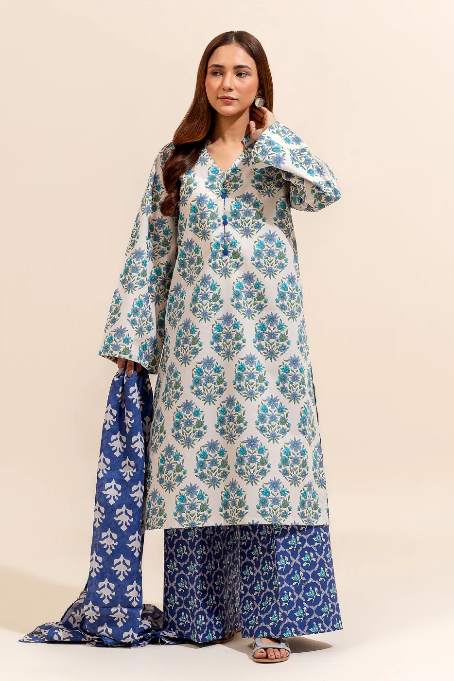 3 PIECE PRINTED LAWN SUIT-ETHNIC AZURE (UNSTITCHED) - Image 3