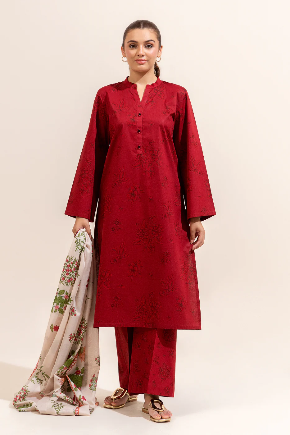 3 PIECE PRINTED LAWN SUIT-RUBY QUARTZ (UNSTITCHED) - Image 3