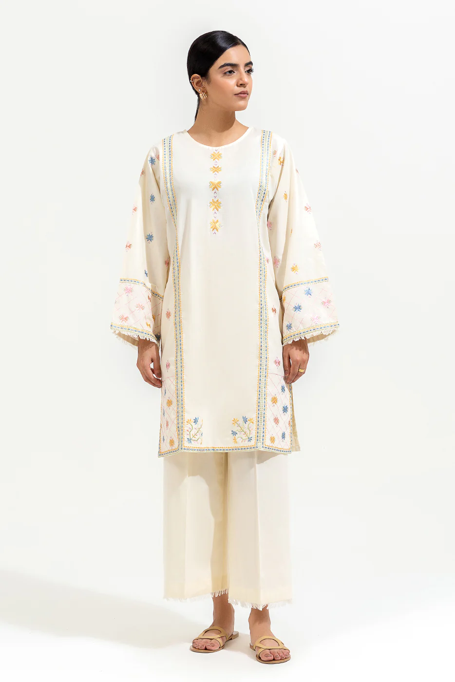 2 PIECE EMBROIDERED CAMBRIC SUIT (PRET) - Image 2