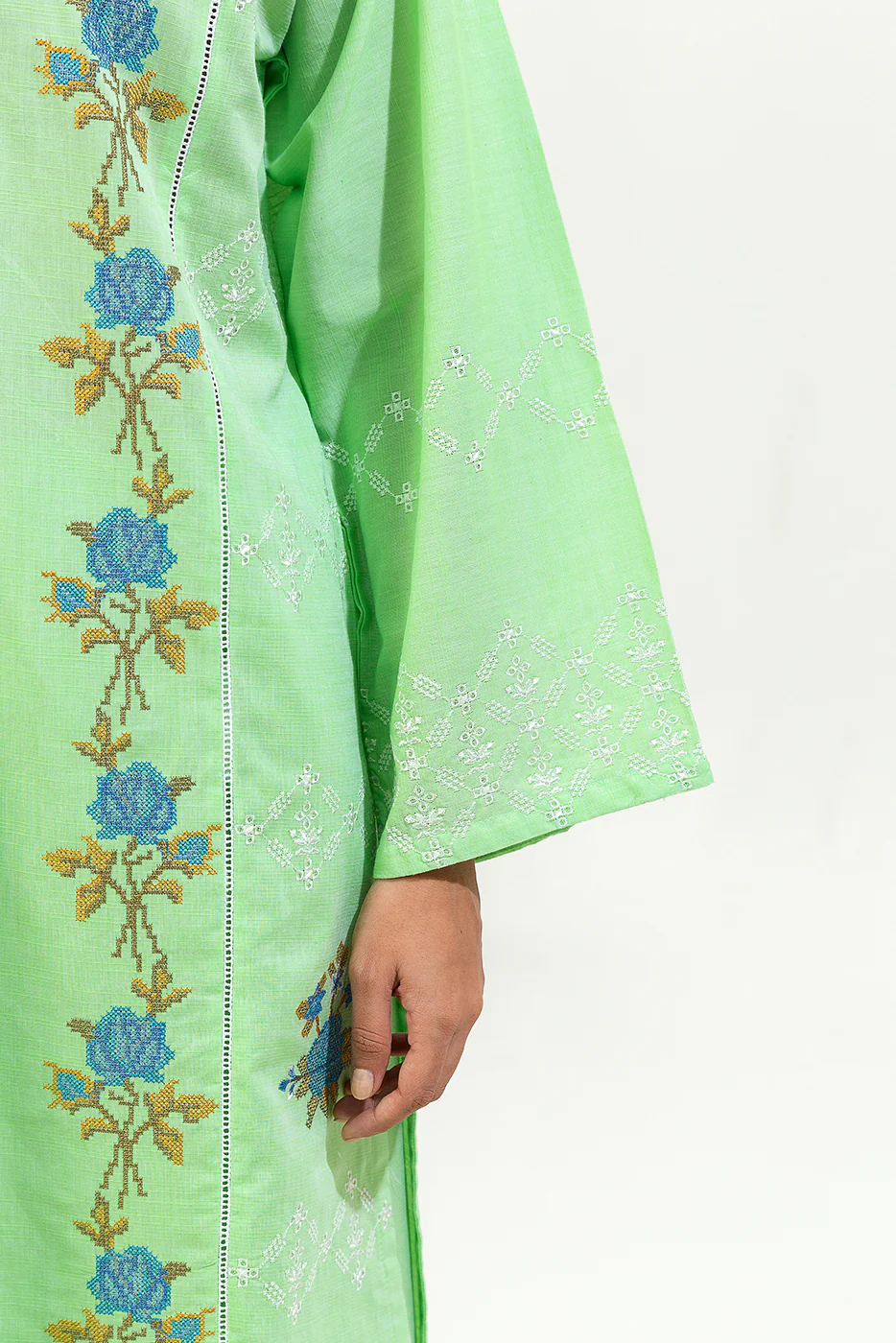 2 PIECE EMBROIDERED CHAMBRAY SUIT (PRET) - Image 5