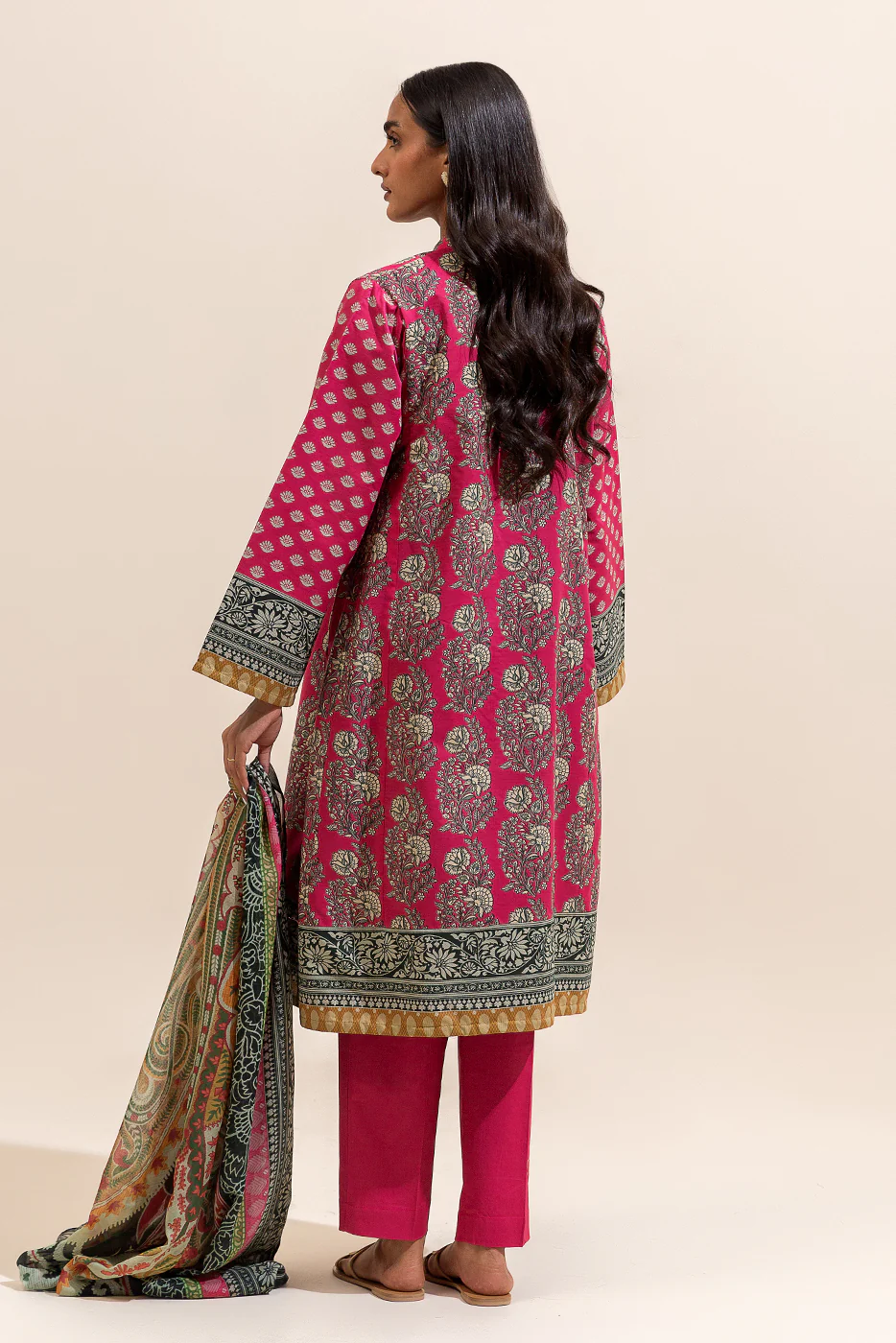 3 PIECE PRINTED LAWN SUIT-CERISE MESH ( UNSTITCHED) - Image 4