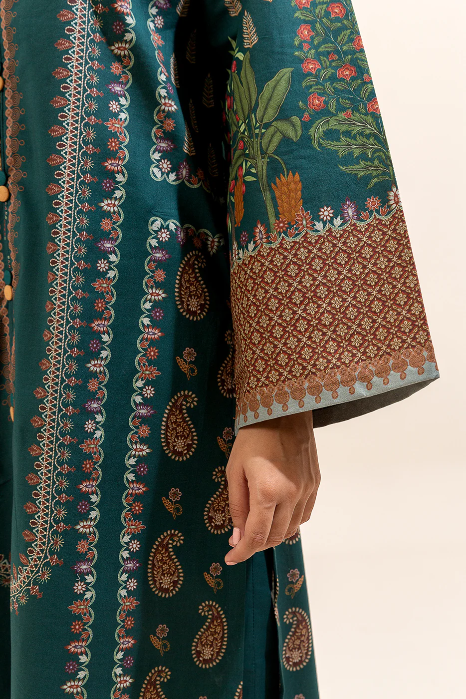 3 PIECE PRINTED LAWN SUIT-TEAL TROPICA (UNSTITCHED) - Image 3