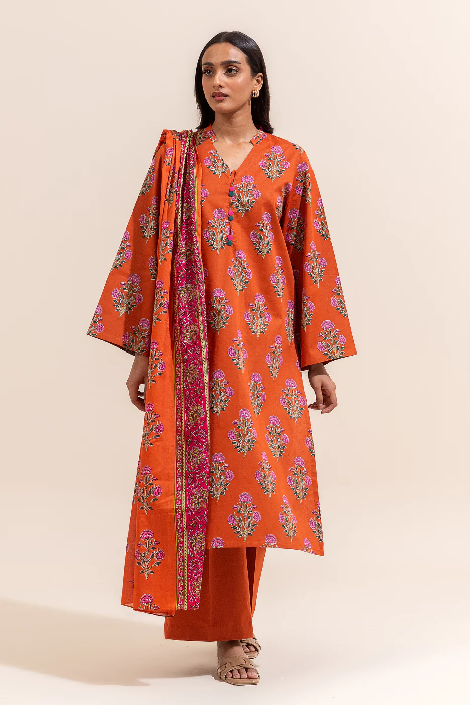 3 PIECE PRINTED LAWN SUIT-MANDARIN DREAM (UNSTITCHED) - Image 2