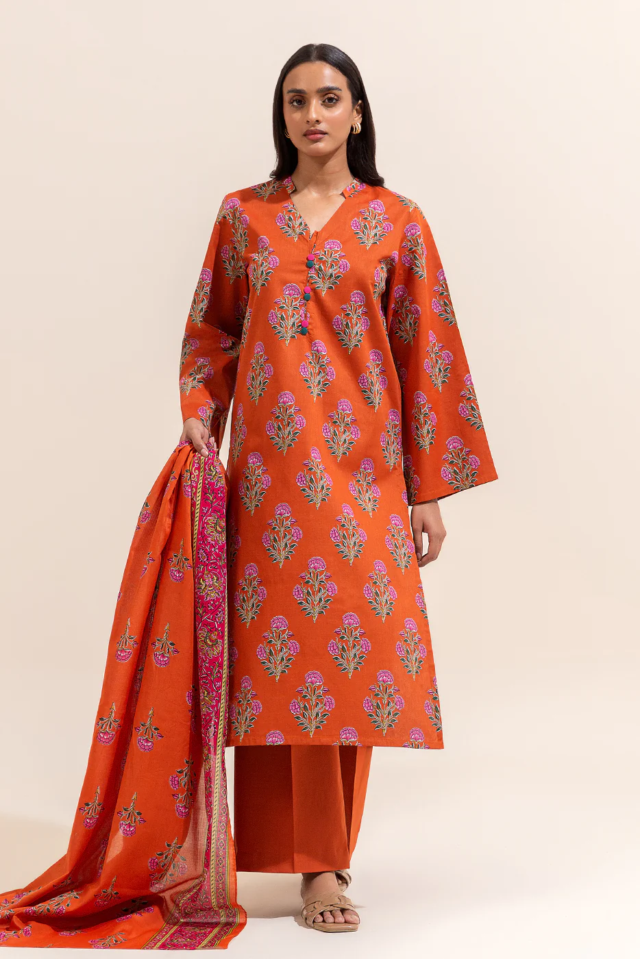 3 PIECE PRINTED LAWN SUIT-MANDARIN DREAM (UNSTITCHED) - Image 3