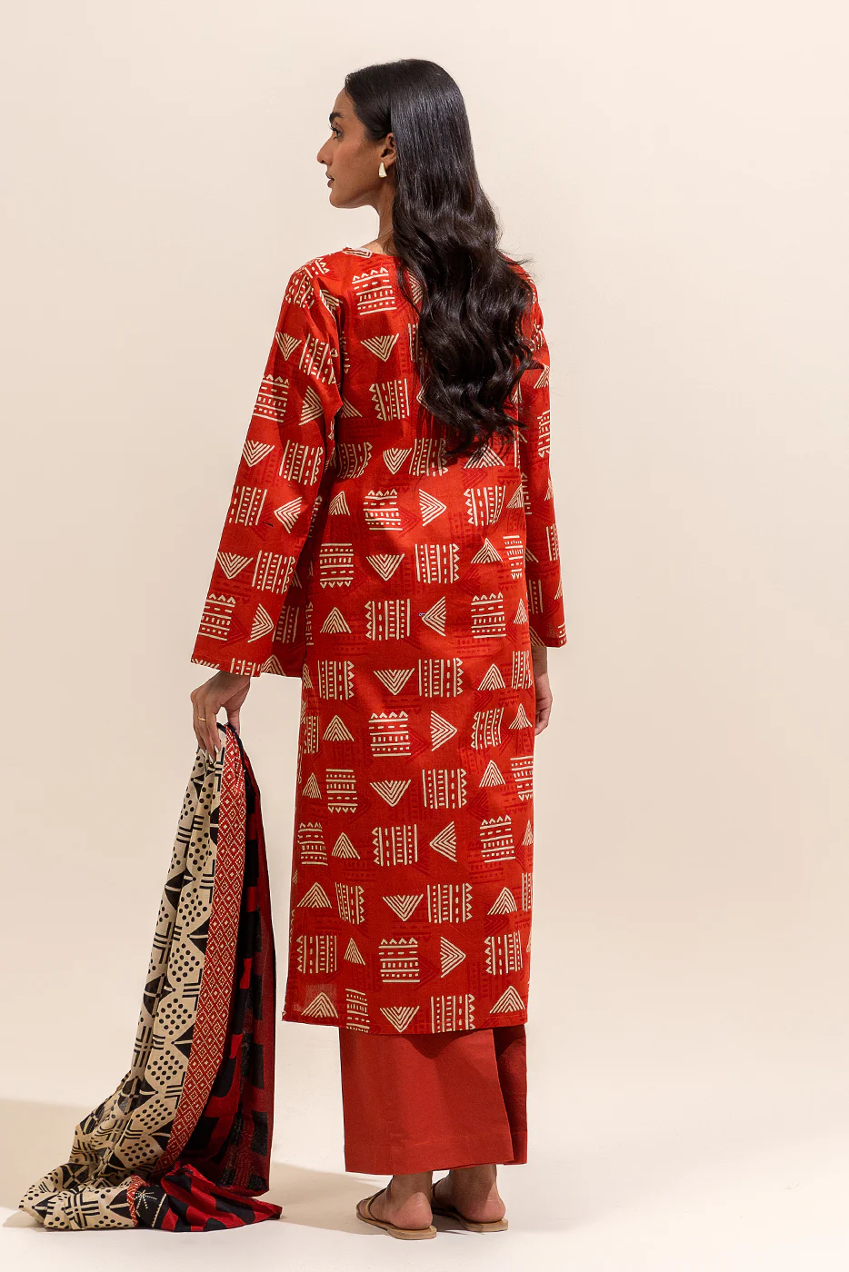 3 PIECE PRINTED LAWN SUIT-SCARLET GRID ( UNSTITCHED) - Image 4