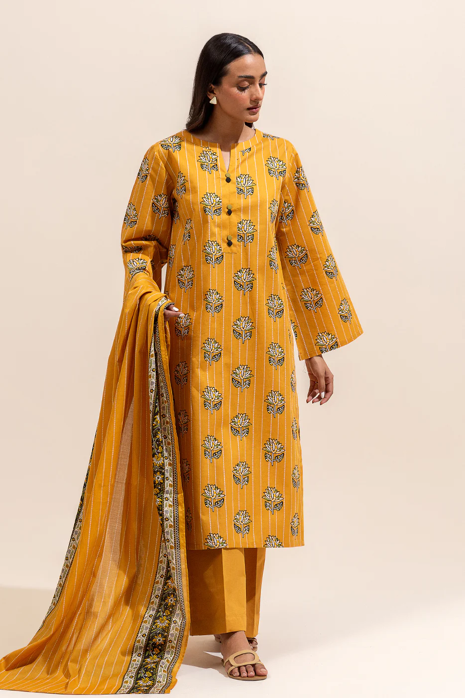 3 PIECE PRINTED LAWN SUIT-CANARY FLAIR ( UNSTITCHED) - Image 2