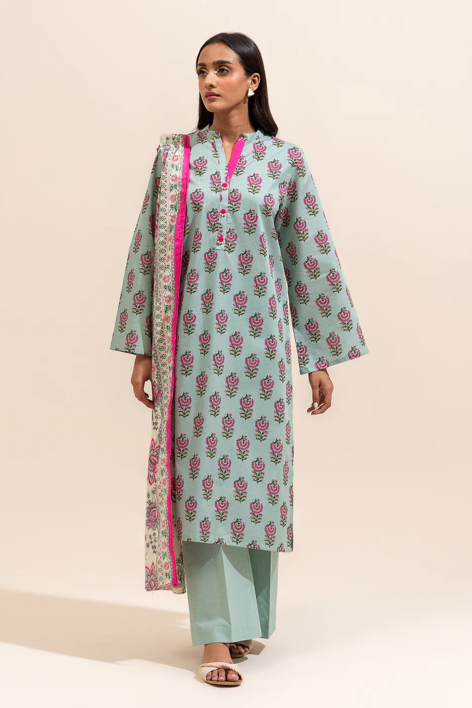 3 PIECE PRINTED LAWN SUIT-SAGE PETAL ( UNSTITCHED) - Image 2