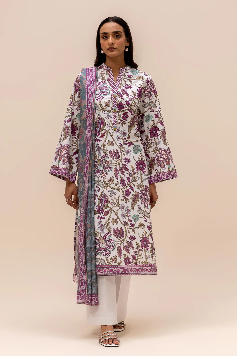 3 PIECE PRINTED LAWN SUIT-PURPLE BLISS (UNSTITCHED) - Image 2