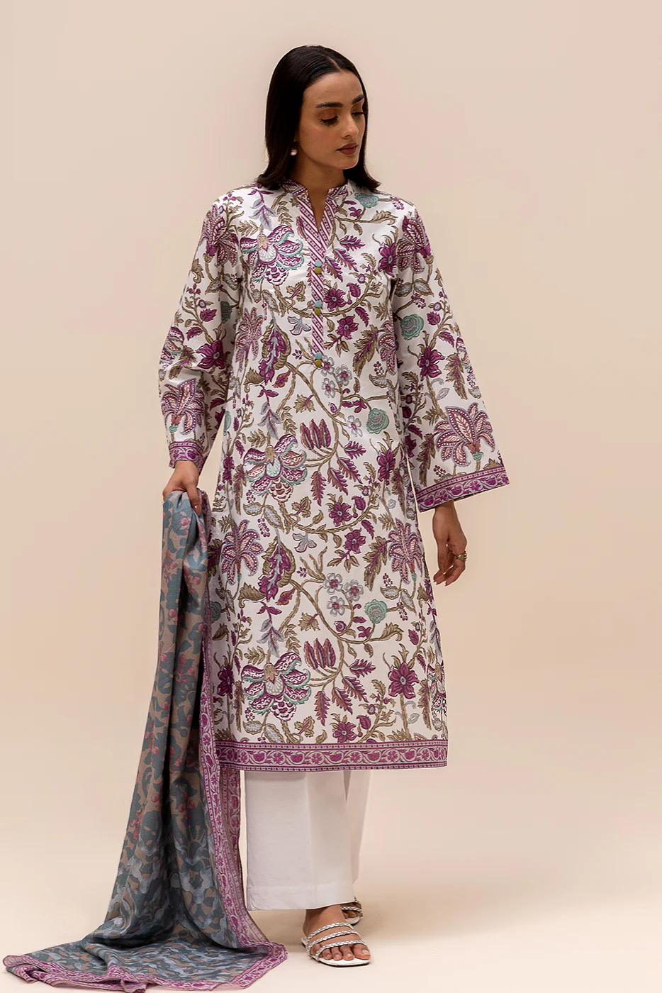 3 PIECE PRINTED LAWN SUIT-PURPLE BLISS (UNSTITCHED) - Image 3