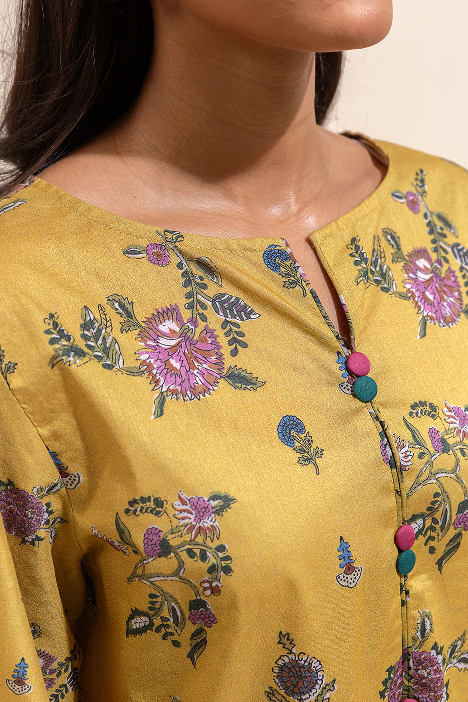 3 PIECE PRINTED LAWN SUIT-YELLOW FERN (UNSTITCHED) - Image 3