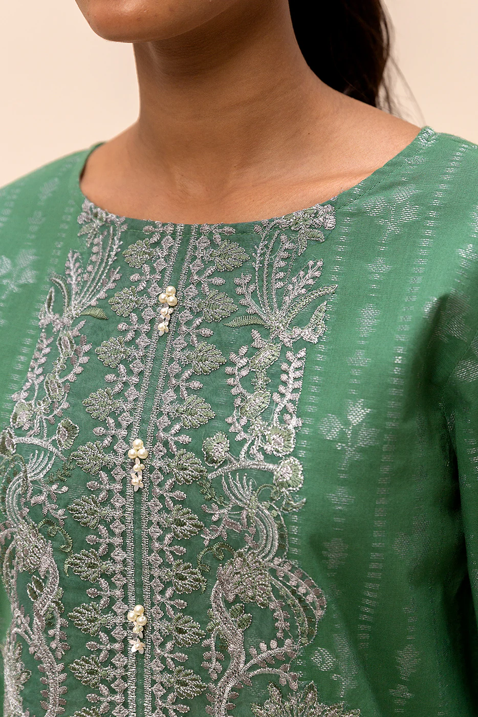 3 PIECE EMBROIDERED JACQUARD SUIT-VERDANT GLAM (UNSTITCHED) - Image 6