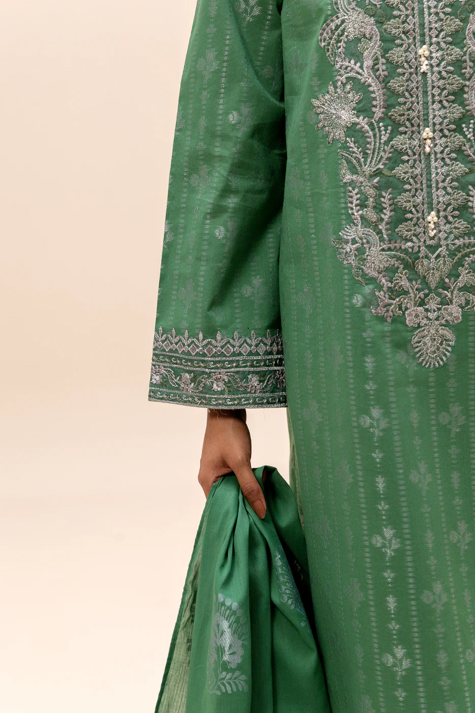 3 PIECE EMBROIDERED JACQUARD SUIT-VERDANT GLAM (UNSTITCHED) - Image 7
