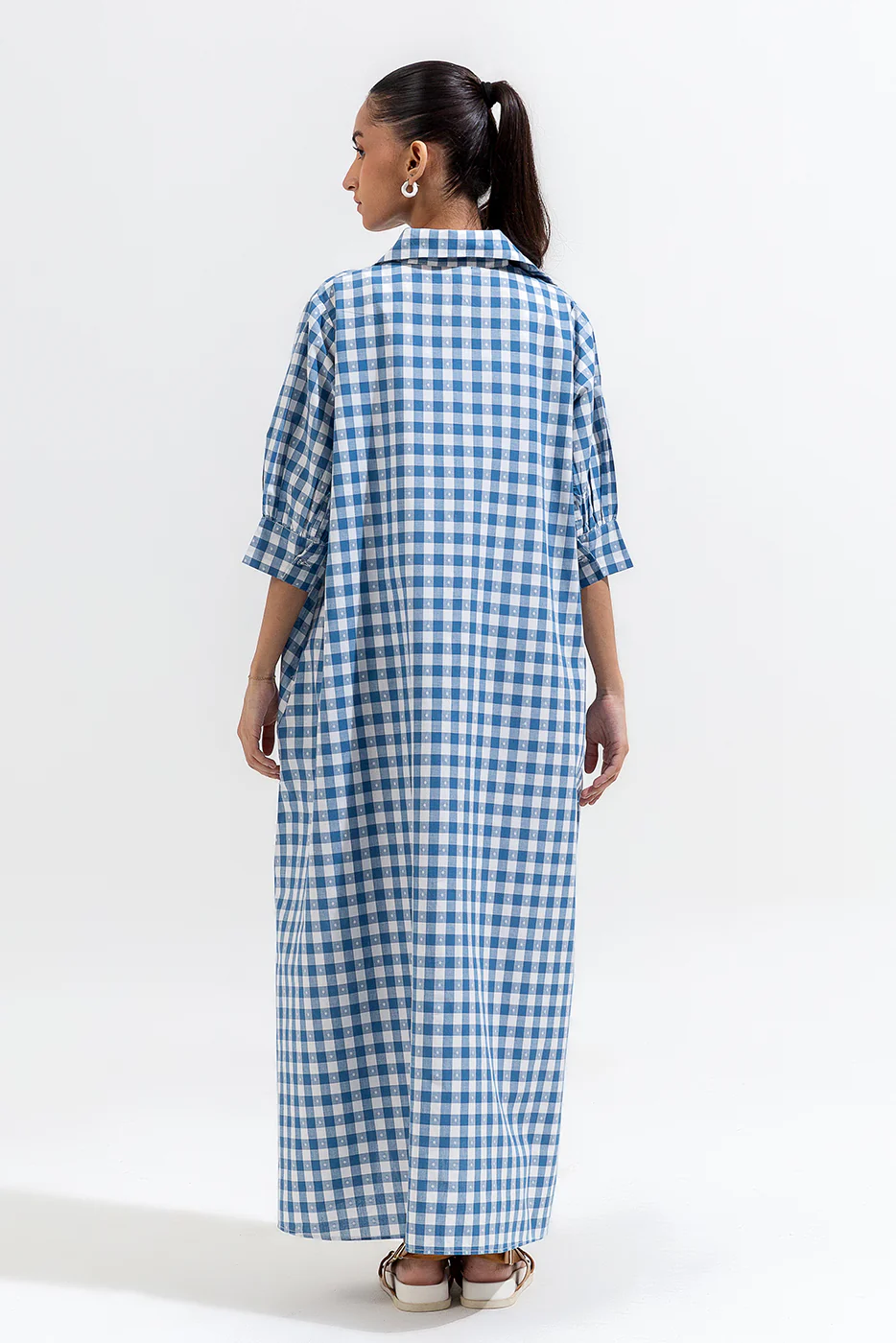 BLUE GINGHAM LONG A-LIGH DRESS - Image 4