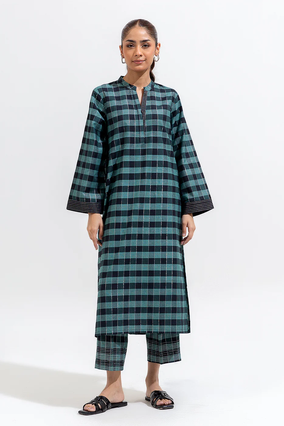 2 PIECE PRINTED YARN DYED SUIT (PRET) - Image 2