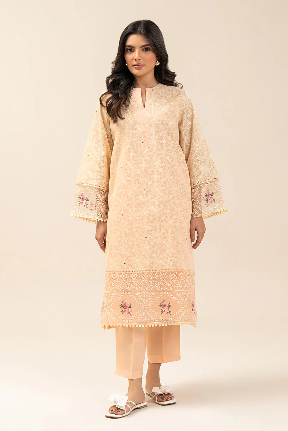 2 PIECE EMBROIDERED PAPER COTTON SUIT (PRET) - Image 2
