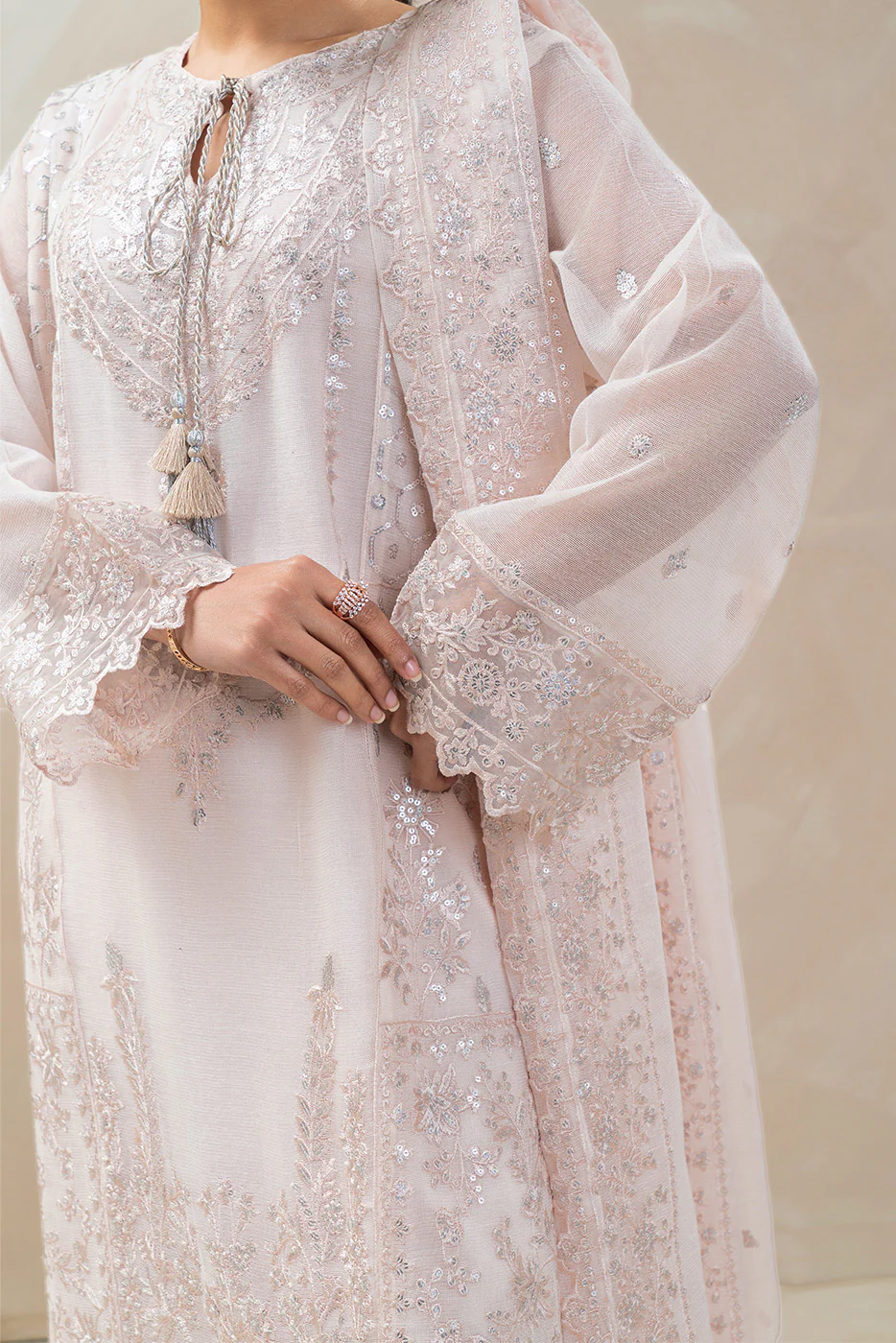3 PIECE EMBROIDERED COTTON NET SUIT (LUXURY-PRET) - Image 6