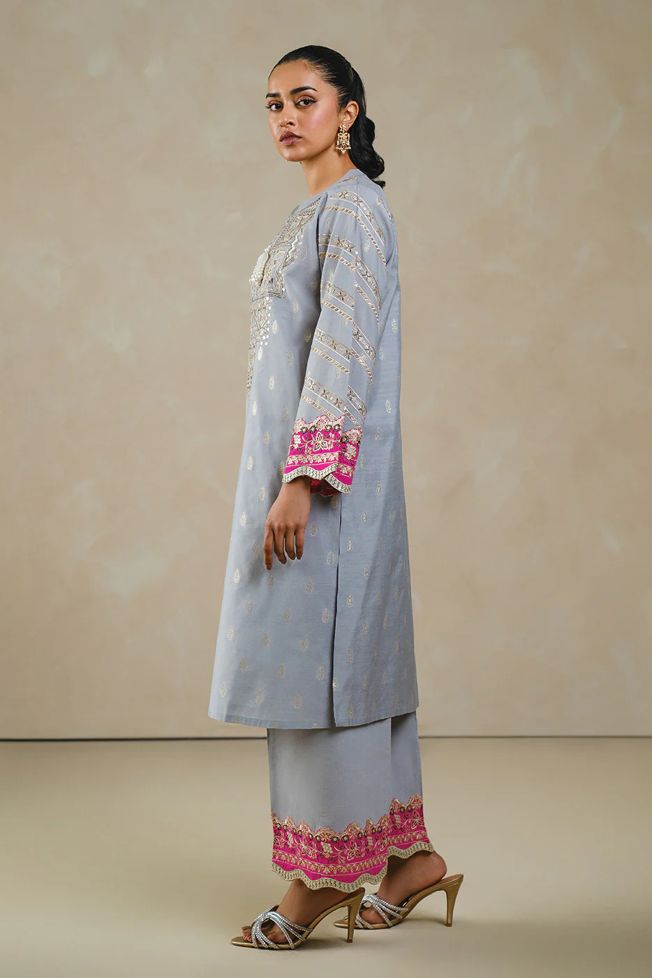 2 PIECE EMBROIDERED LUREX JACQUARD SUIT (LUXURY PRET) - Image 3
